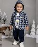 MASHUP Cotton Woven Go Motion Text Printed Cotton Tee & Pant With Full Sleeves Checked Hooded Jacket Set - Blue