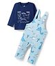 Doodle Poodle 100% Cotton Single Jersey Knit Dungaree & Full Sleeves Inner Tee With Dino Print - Blue