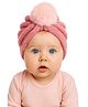 The little lookers Soft Woollen Knitted Pom Pom Appliqe Detailed Turban Cap - Pink - Circumference 36 Cm
