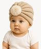 The little lookers Wool Knit Pom Pom Applique Detailed Turban Cap - Off White - Circumference 36 Cm
