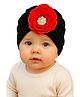 The little lookers Wool Knit Floral Applique Detailed Pearls Embellished Turban Cap - Black - Circumference - 36 Cm