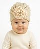The little lookers Wool Knit Floral Applique Detailed Pearls Embellished Turban Cap - Off White - Circumference - 36 Cm