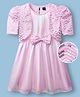 Hola Bonita Woven Shimmer Party Dress With Half Sleeves Sequinned Shrug & Bow Applique - Pink