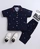 The Magic Wand Cotton Woven Half Sleeves Gadgets Printed Coordinating Night Suit Set - Navy Blue