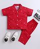 The Magic Wand Cotton Woven Half Sleeves Gadgets Printed Coordinating Night Suit Set - Maroon