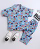 The Magic Wand Cotton Woven Half Sleeves Donuts Printed Coordinating Night Suit Set - Blue