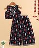 The Magic Wand Cotton Woven Sleeveless Ikat Printed Gota Lace Embellished Coordinating Top & Palazzo Set - Navy Blue