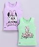 Biskid Cotton Knit Mickey & Friends Featuring Pack of 2 Sleeveless Characters Printed Tops - Light Green & Purple