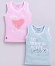 Biskid Cotton Knit Pack of 2 Sleeveless Heart & Typography Printed Tops - Pink & Light Pista