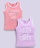 Biskid Cotton Knit Pack Of 2 Sleeveless You Have Yet To See & Lets Go Girl Text Printed Tank Tops - Peach & Purple