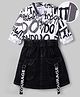 OLLINGTON ST. 100% Cotton Full Sleeves Printed Top & Stretchable Denim Skirt - White & Black