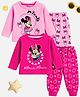 KUCHIPOO Cotton Blend Knit Mickey & Friends Featuring Pack Of 2 Full Sleeves Minnie Mouse Printed Tees & Joggers Set - Light & Dark Pink