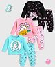 KUCHIPOO Cotton Blend Knit Pack Of 3 Full Sleeves Unicorn & Baby Animals Printed Tees & Joggers Set - Black Pink & Sky Blue