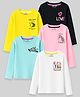 KUCHIPOO Cotton Blend Knit Pack Of 5 Full Sleeves Unicorn Butterfly & Typography Printed Tees - Black Yellow Pink Sky Blue & White