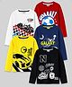 KUCHIPOO Cotton Blend Knit Pack Of 5 Full Sleeves Sports Car Space Theme & Typography Printed Tees - Red Yellow White Black & Navy Blue