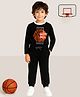 KUCHIPOO Cotton Blend Knit Full Sleeves Basketball Printed Tee & Track Pants Set - Black