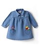 Babyhug Disney Denim Knit Dress with Full Sleeves and Piglet Embroidery in Blue