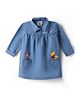 Babyhug Disney Denim Knit Dress with Full Sleeves and Piglet Embroidery in Blue