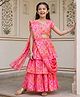 Pine Kids Woven Half Sleeves Floral Printed Choli Lehenga Set with Dupatta - Pink