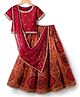 Pine Kids Woven Half Sleeves Lehenga Choli Set With Floral Print & Dupatta - Rust Orange