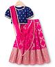 Pine Kids Woven Half Sleeves Choli Lehenga & Dupatta Set With Floral Foil Embroidered & Printed - Navy Blue & Pink