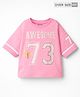 Kookie Kid Single Jersey Half Sleeves Drop Shoulder T-Shirt with Foil Butterfly Print - Pink