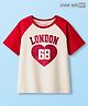 Kookie Kids Single Jersey Half Raglan Sleeves Drop Shoulder Oversized T-Shirt with Glitter Heart & Text Print on Chest - White & Red