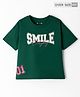 Kookie Kids Single Jersey Half Sleeves Drop Shoulder Oversized T-Shirt with Smile Text Print - Dark Green