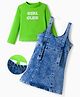 OLLINGTON ST. 100% Cotton Full Sleeves Text Printed Top & Denim Pinafore- Lime & Blue