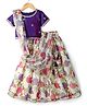 Pine Kids Woven Half Sleeves Tropical Theme Printed Choli Lehenga Set with Dupatta & Lace Detailing - Purple