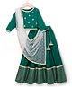 Pine Kids Woven Three Fourth Sleeves Choli Lehenga & Dupatta Set with Floral Print - Mint Green