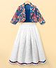 Pine Kids Woven Choli Lehenga Set with Full Sleeves Jacket & Floral Print - White & Blue