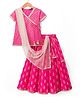 Pine Kids Cotton Woven Choli Lehenga & Dupatta Set With Floral Foil Print - Pink