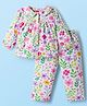 Babyhug Cotton Knit Full Sleeves Co-ords Night suit With Floral Print - White