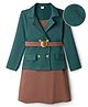 Hola Bonita Knit Solid Color Dress With Full Sleeves Jacket & Belt - Dark Green