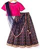Pine Kids Woven Half Sleeves Embroidered Choli with  Floral Printed Lehenga & Dupatta Set - Blue & Pink