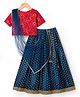Pine Kids Woven Half Sleeves Lehenga Choli & Dupatta Set with Sequin Detailing - Red & Blue