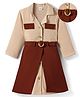 Hola Bonita Knit Full Sleeves Front Open Dress with Fabric Belt - Brown & Beige