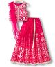 Pine Kids Woven Sleeveless Choli Lehenga Set with Dupatta & Floral Embroidery - Dark Pink