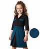 Hola Bonita Knit Full Sleeves Knee Length Solid Shirt Dress With Belt - Teal Blue & Black
