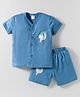 Tango Single Jersey Knit Half Sleeves Shorts Night Suit With Sloth Print - Blue