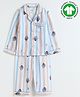 The Boo Boo Club Organic Cotton Muslin Woven Striped & Baby Elephants Printed Coordinating Night Suit Set - White