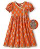 EARTHY TOUCH Single Jersey Knit Half Sleeves Ethnic Dress With Floral Print - Orange