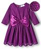 Hola Bonita Woven Three Fourth Sleeves Frock With Bow Applique - Purple