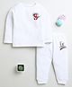 BUMZEE Cotton Knit Full Sleeves T-Shirt & Lounge Pant Set With Baseball Print - White