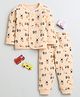 BUMZEE Knit Full Sleeves Winter Wear T-Shirt & Lounge Pant Set With Vehicle Print - Peach