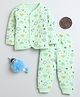 BUMZEE Knit Full Sleeves Winter Wear T-Shirt & Lounge Pant Set With Animal Print - Sea Green