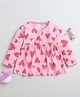 BUMZEE Cotton Knit Full Sleeves Heart Printed Front Open Frock - Pink