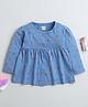 BUMZEE Cotton Knit Full Sleeves Floral Printed Front Open Frock - Blue