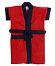 BUMZEE Terry Cotton Woven Half Sleeves Bathrobe - Red & Navy Blue